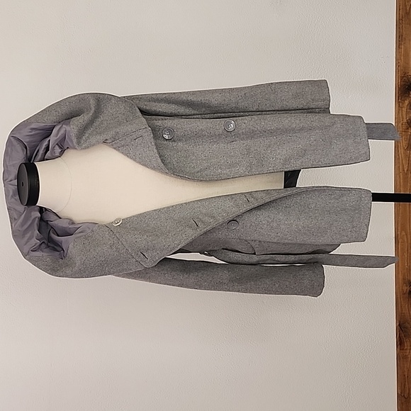 New Look Coat Double Breasted Pea Coat Wool/Poly Blend Tie & Button Gray Size M - Picture 13 of 16